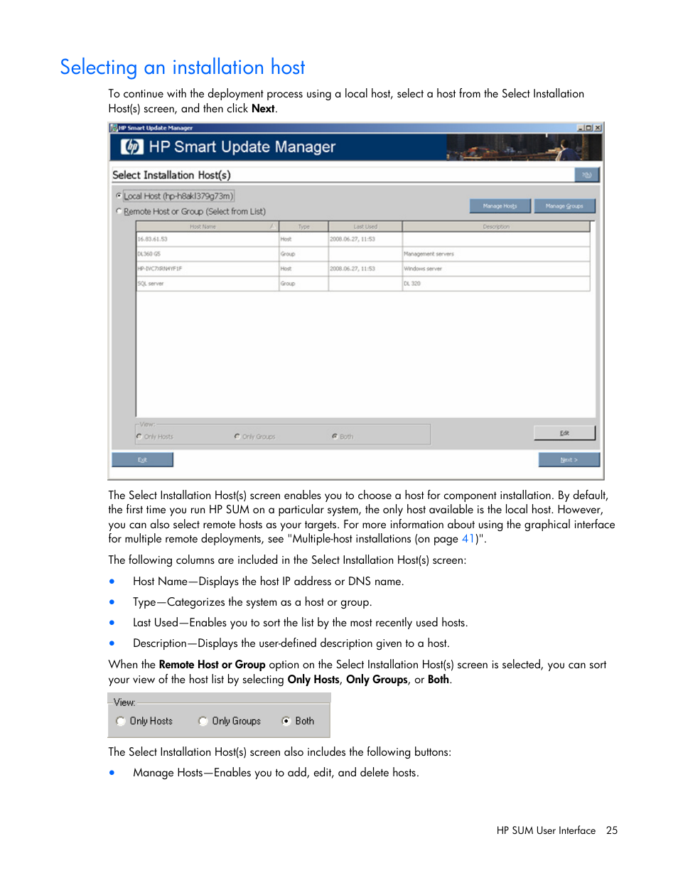 Selecting an installation host | HP ProLiant Support Pack User Manual | Page 25 / 109