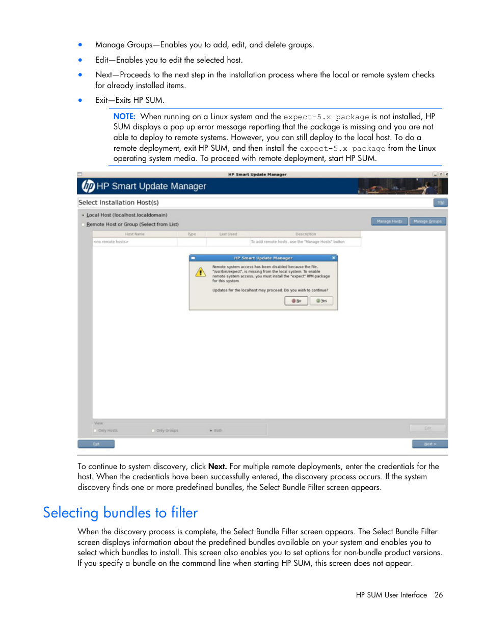 Selecting bundles to filter | HP ProLiant Support Pack User Manual | Page 26 / 109