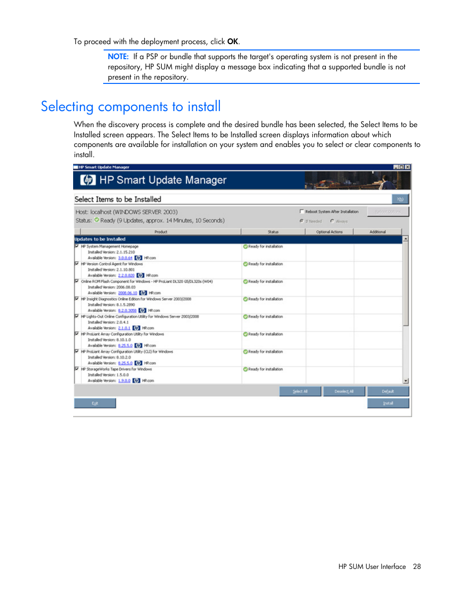 Selecting components to install | HP ProLiant Support Pack User Manual | Page 28 / 109