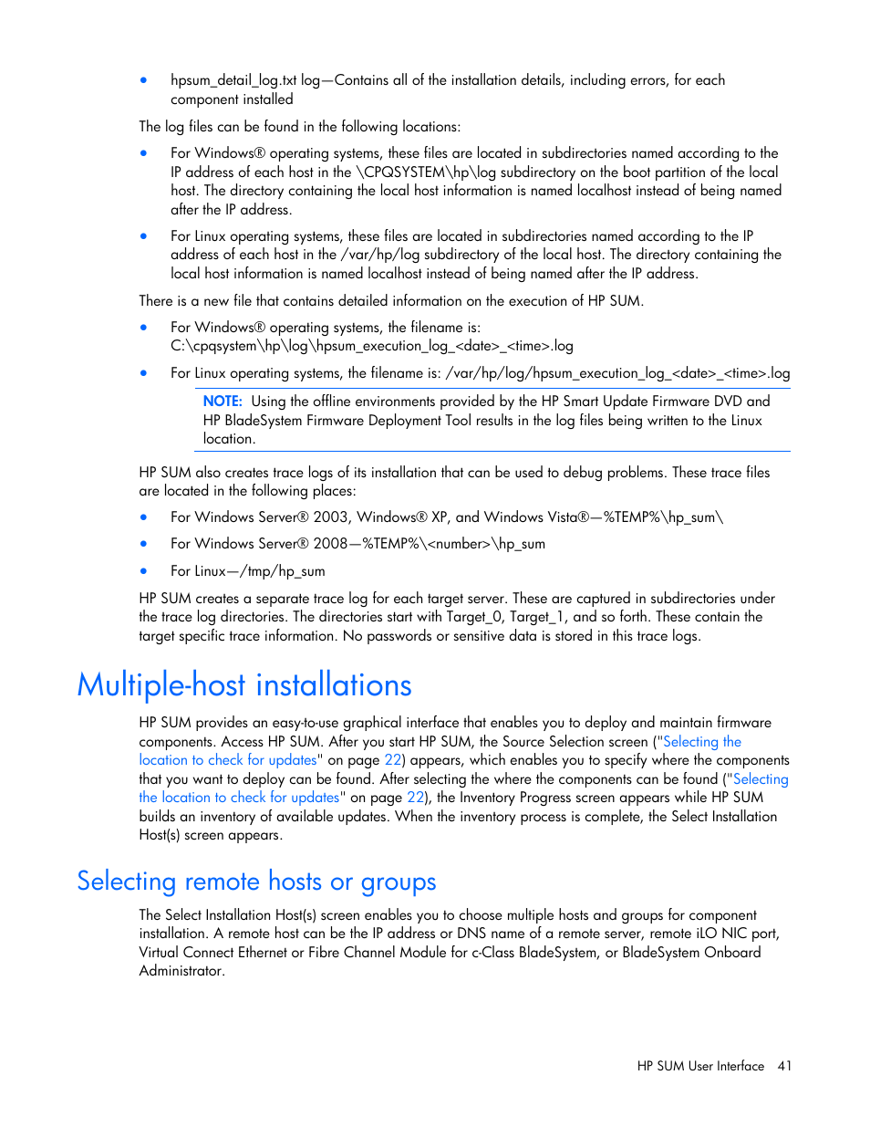 Multiple-host installations, Selecting remote hosts or groups | HP ProLiant Support Pack User Manual | Page 41 / 109