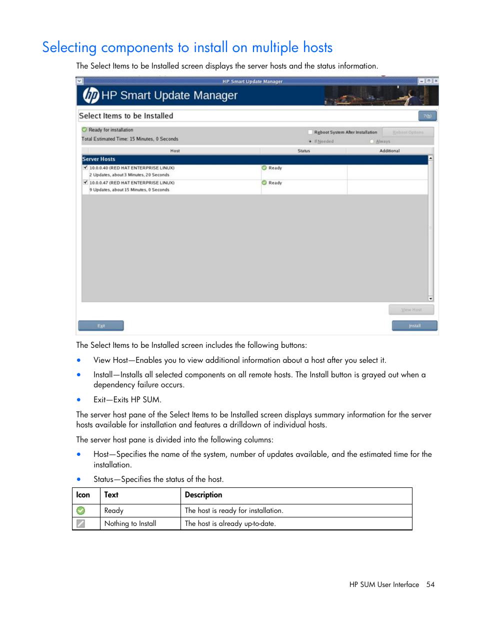 Selecting components to install on multiple hosts | HP ProLiant Support Pack User Manual | Page 54 / 109