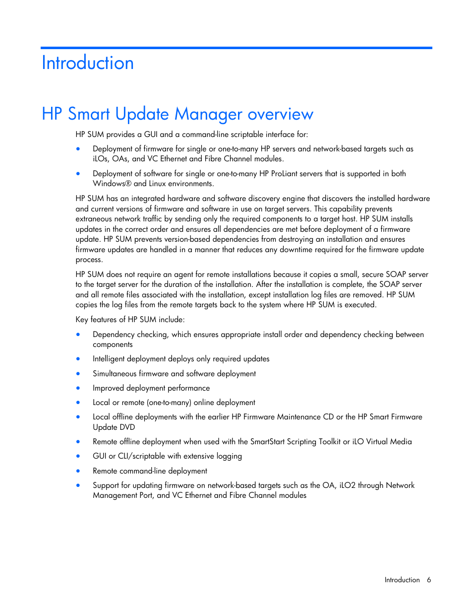 Introduction, Hp smart update manager overview | HP ProLiant Support Pack User Manual | Page 6 / 109