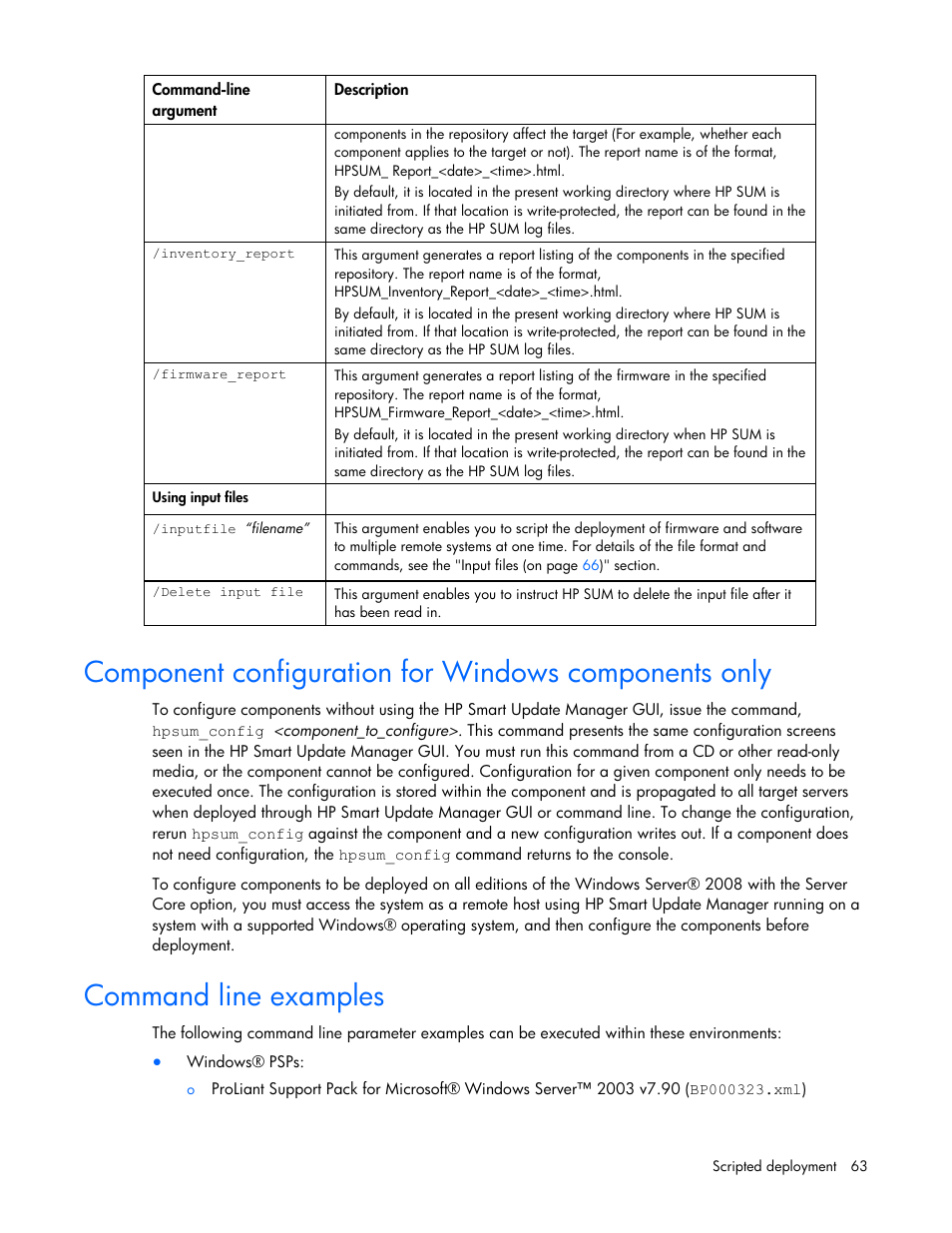 Command line examples | HP ProLiant Support Pack User Manual | Page 63 / 109