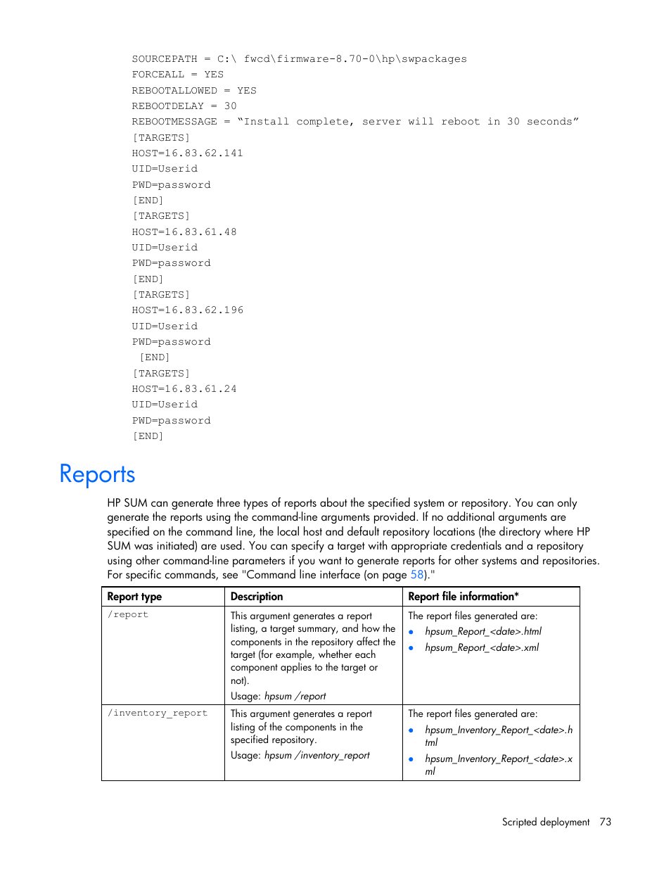 Reports | HP ProLiant Support Pack User Manual | Page 73 / 109