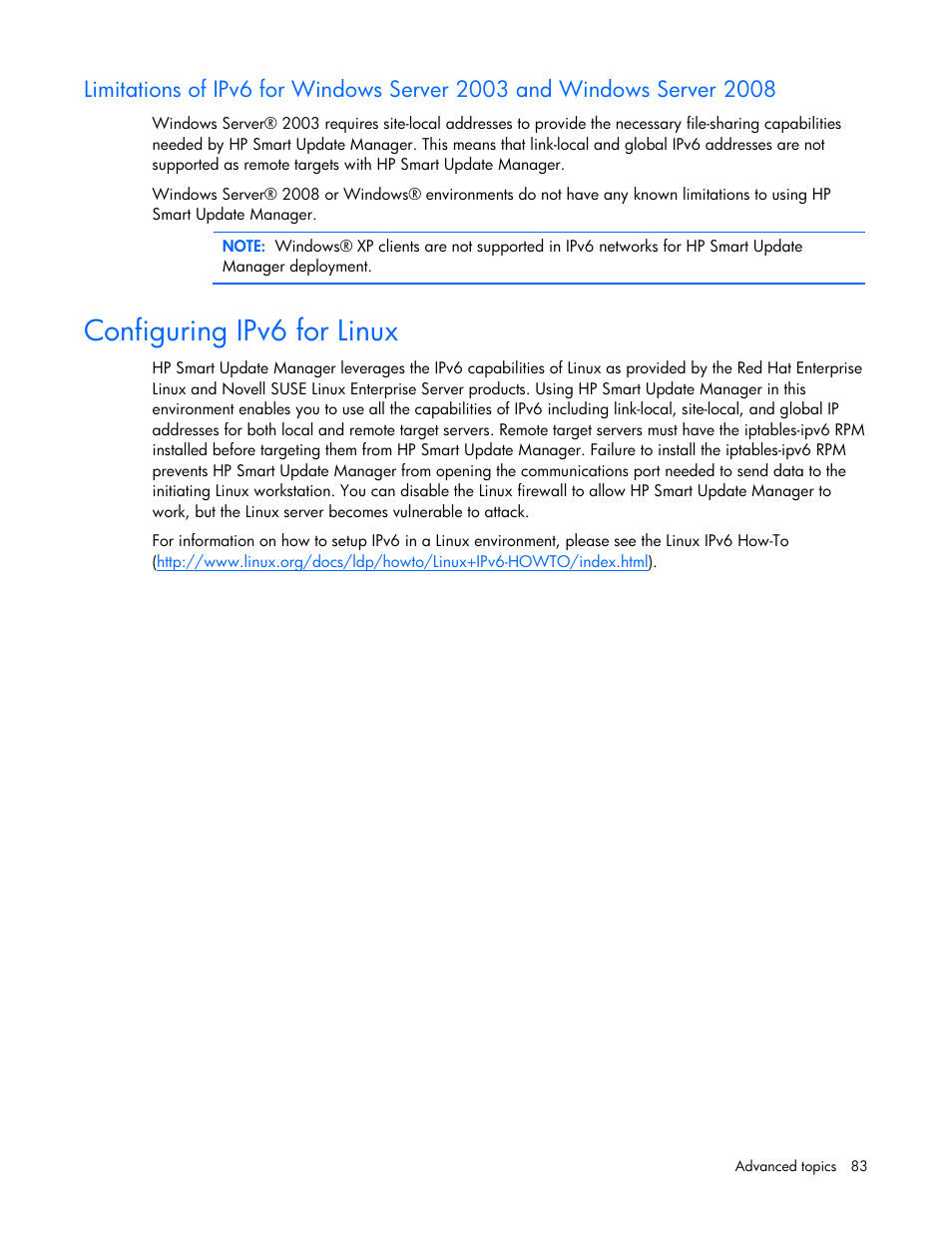 Configuring ipv6 for linux | HP ProLiant Support Pack User Manual | Page 83 / 109