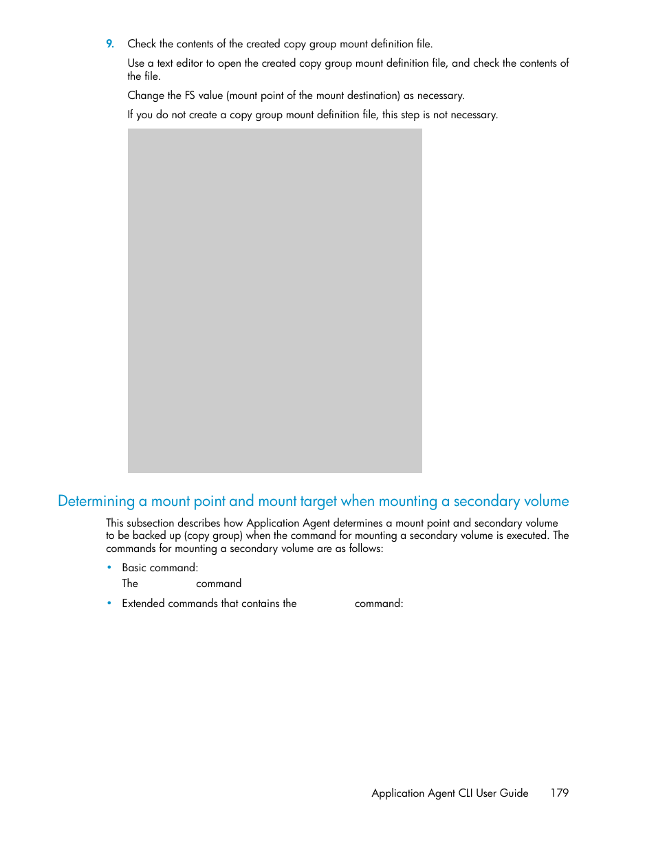 Determining a mount point and mount, Target when mounting a secondary volume | HP XP Command View Advanced Edition Software User Manual | Page 179 / 580