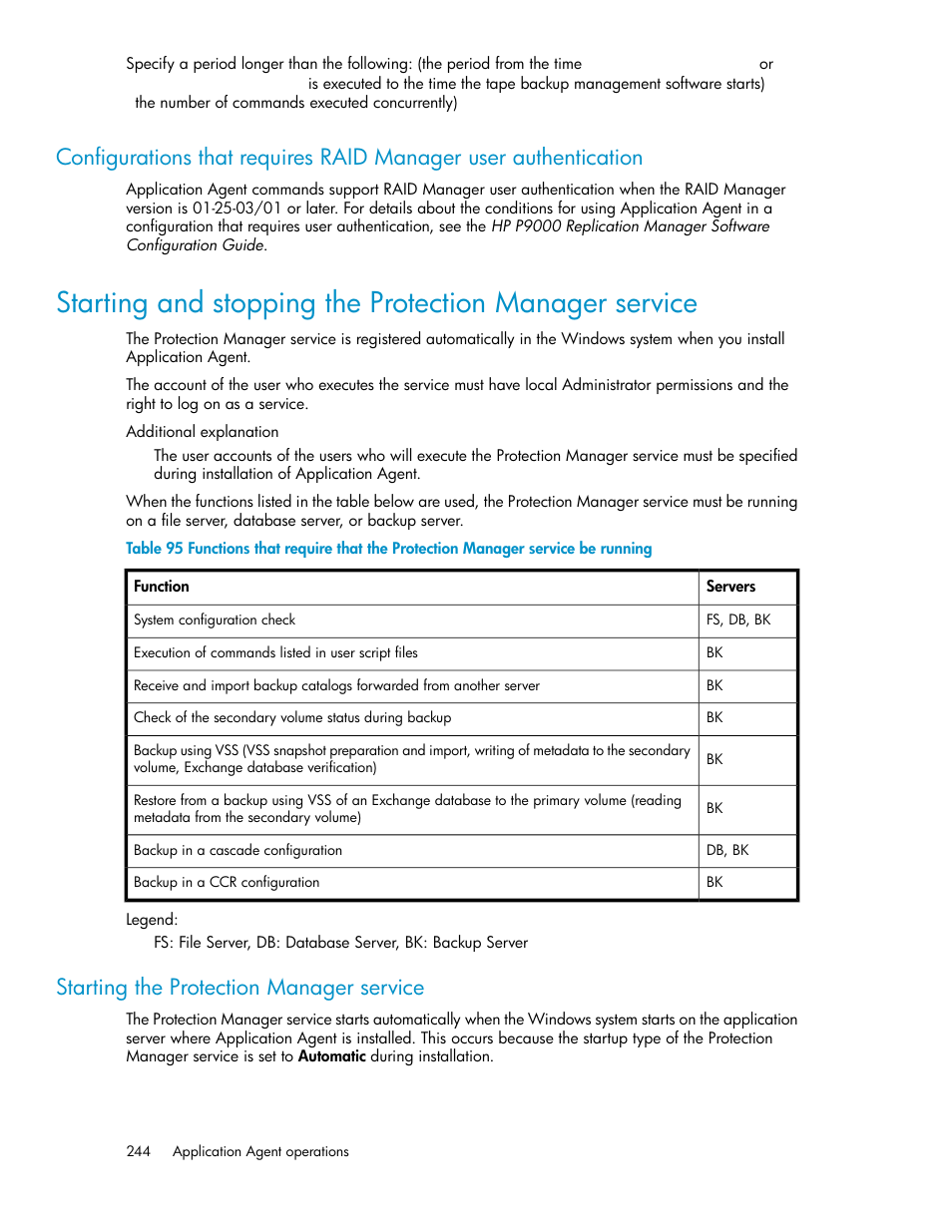 Starting the protection manager service | HP XP Command View Advanced Edition Software User Manual | Page 244 / 580