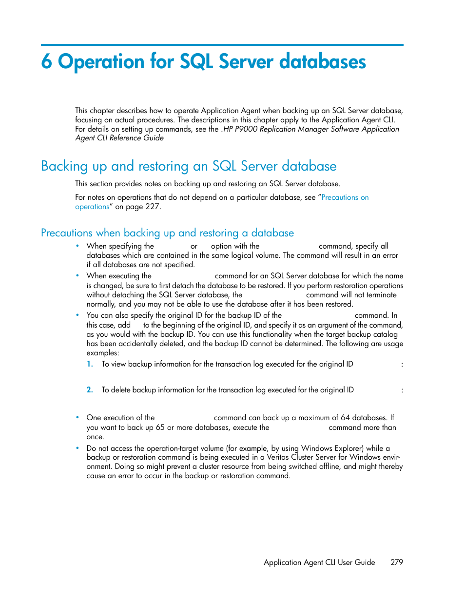 6 operation for sql server databases, Backing up and restoring an sql server database, Chapter 6 | HP XP Command View Advanced Edition Software User Manual | Page 279 / 580