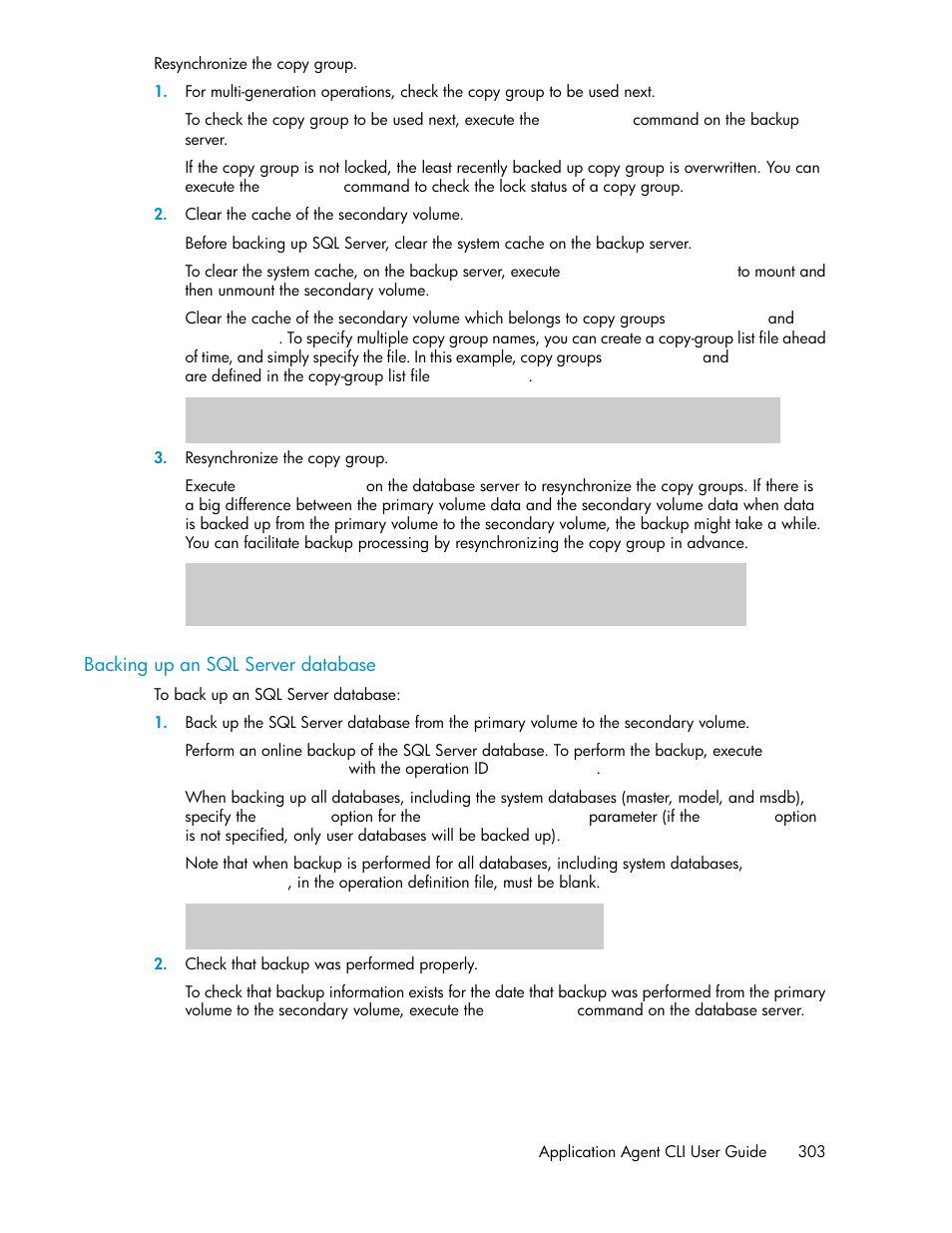 Backing up an sql server database | HP XP Command View Advanced Edition Software User Manual | Page 303 / 580
