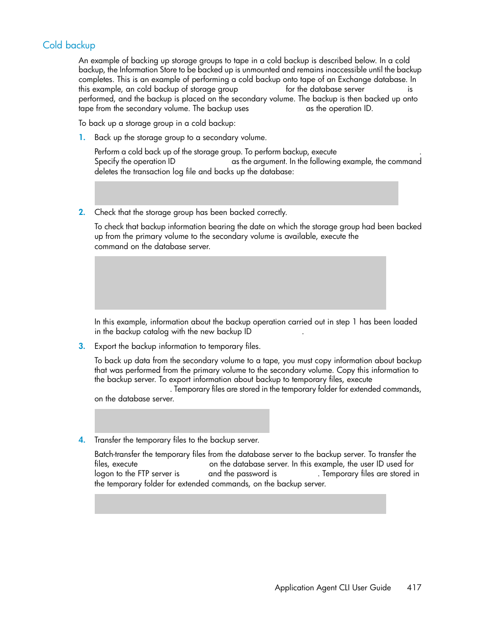 Cold backup | HP XP Command View Advanced Edition Software User Manual | Page 417 / 580