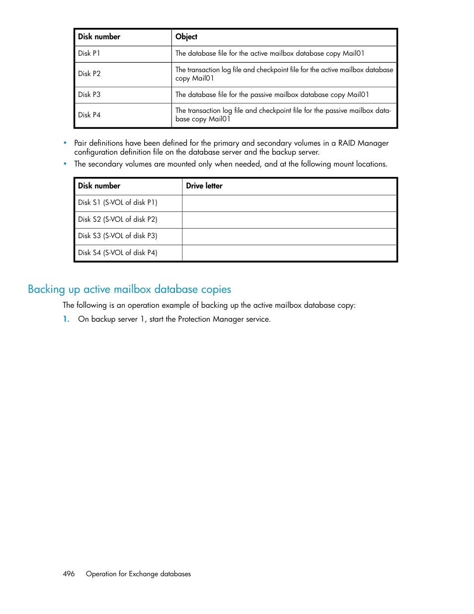 Backing up active mailbox database copies | HP XP Command View Advanced Edition Software User Manual | Page 496 / 580