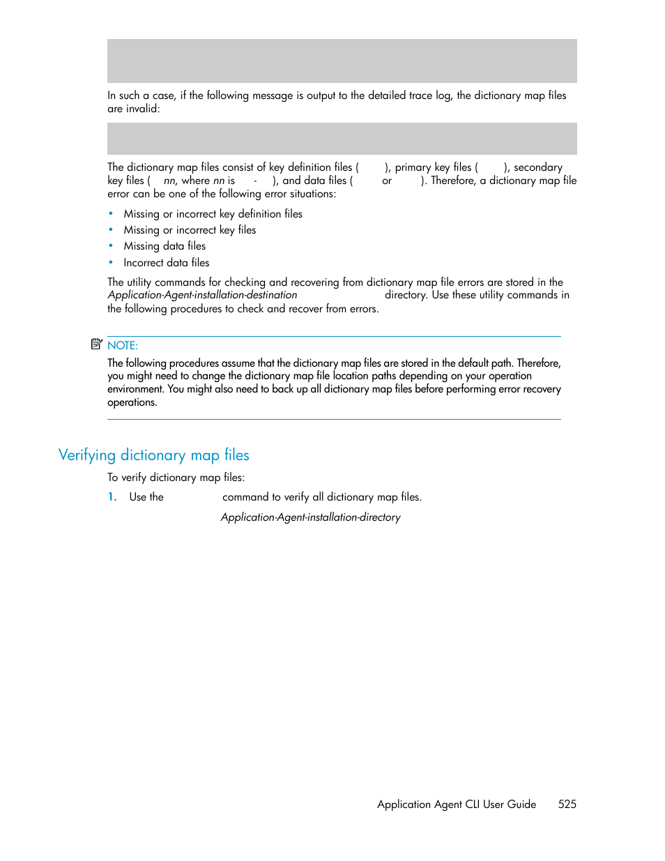 Verifying dictionary map files | HP XP Command View Advanced Edition Software User Manual | Page 525 / 580