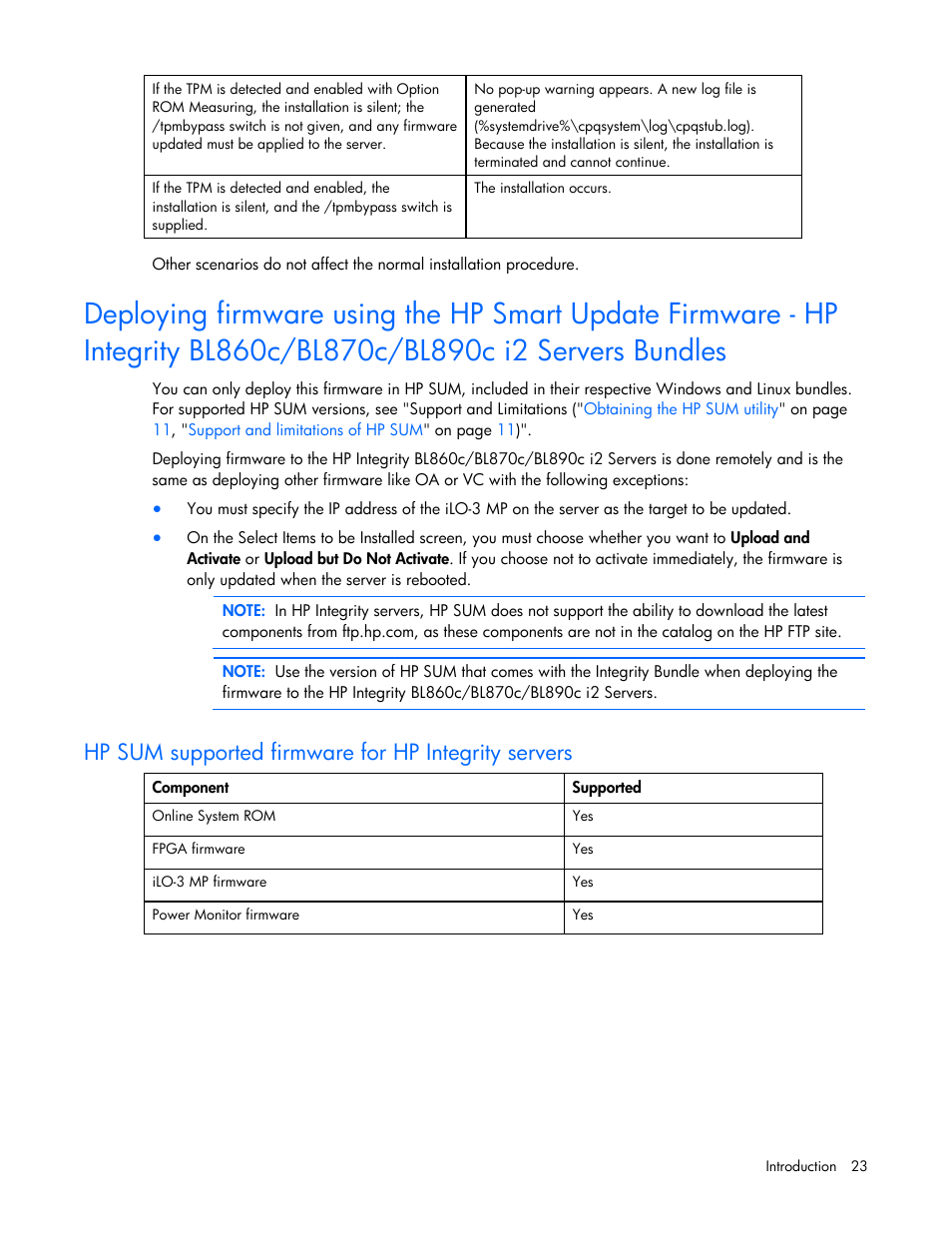 Hp sum supported firmware for hp integrity servers | HP Integrity rx2660 Servers User Manual | Page 23 / 124