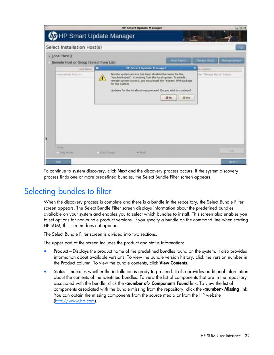 Selecting bundles to filter | HP Integrity rx2660 Servers User Manual | Page 32 / 124