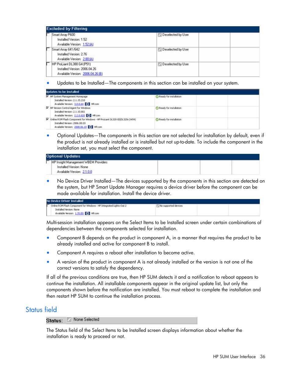 Status field | HP Integrity rx2660 Servers User Manual | Page 36 / 124