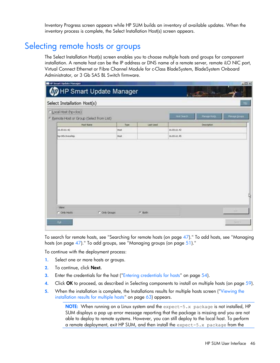 Selecting remote hosts or groups | HP Integrity rx2660 Servers User Manual | Page 46 / 124