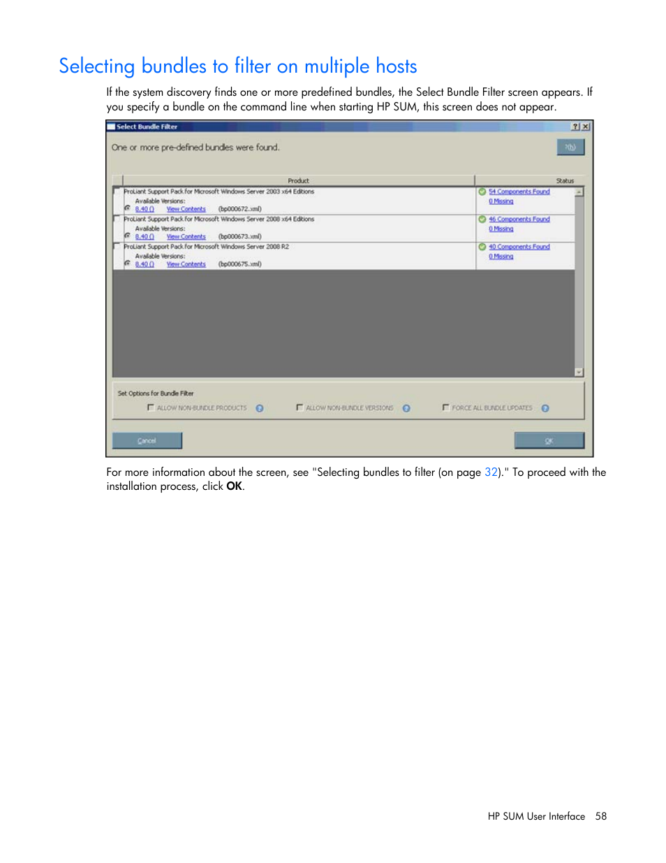 Selecting bundles to filter on multiple hosts | HP Integrity rx2660 Servers User Manual | Page 58 / 124