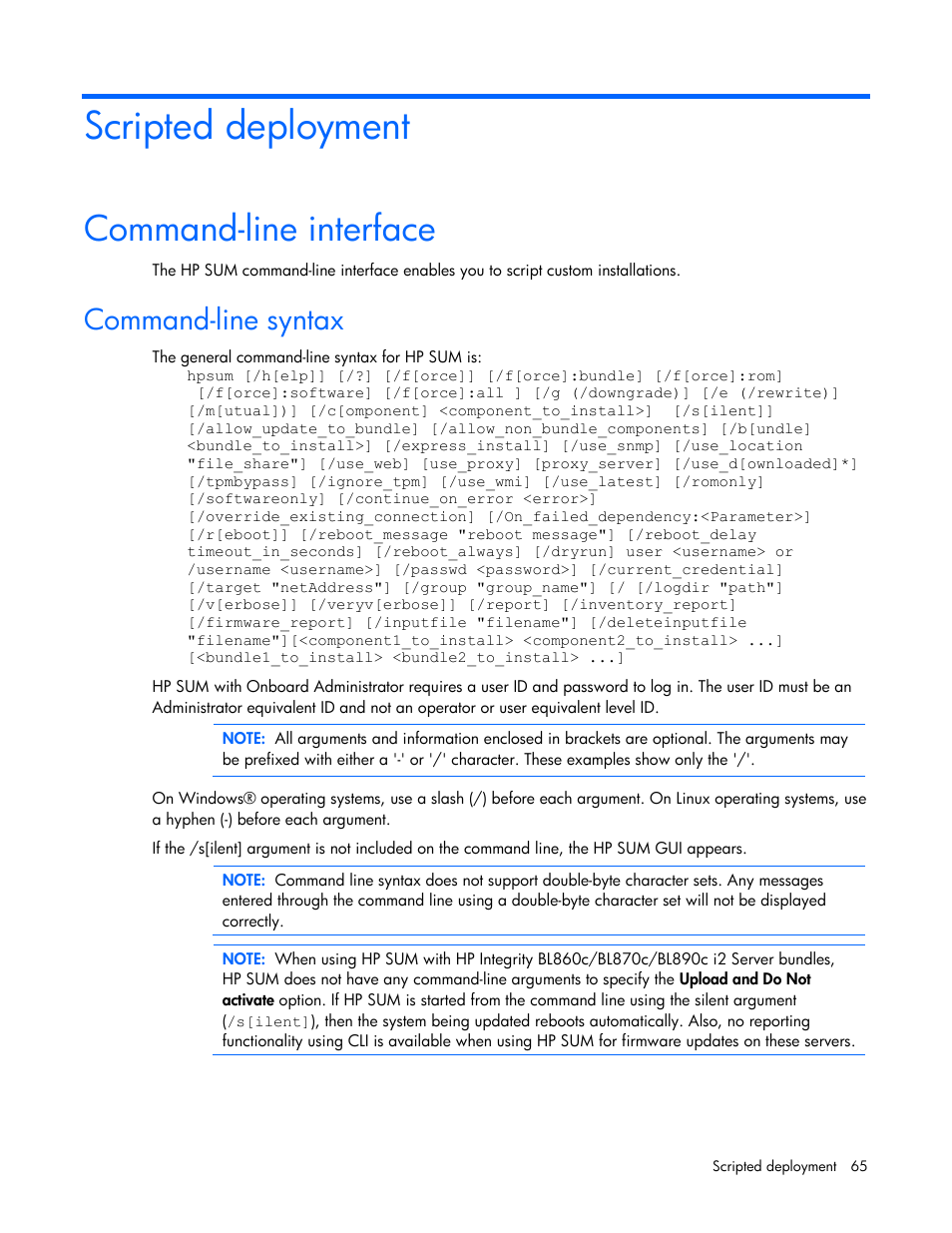 Scripted deployment, Command-line interface, Command-line syntax | HP Integrity rx2660 Servers User Manual | Page 65 / 124