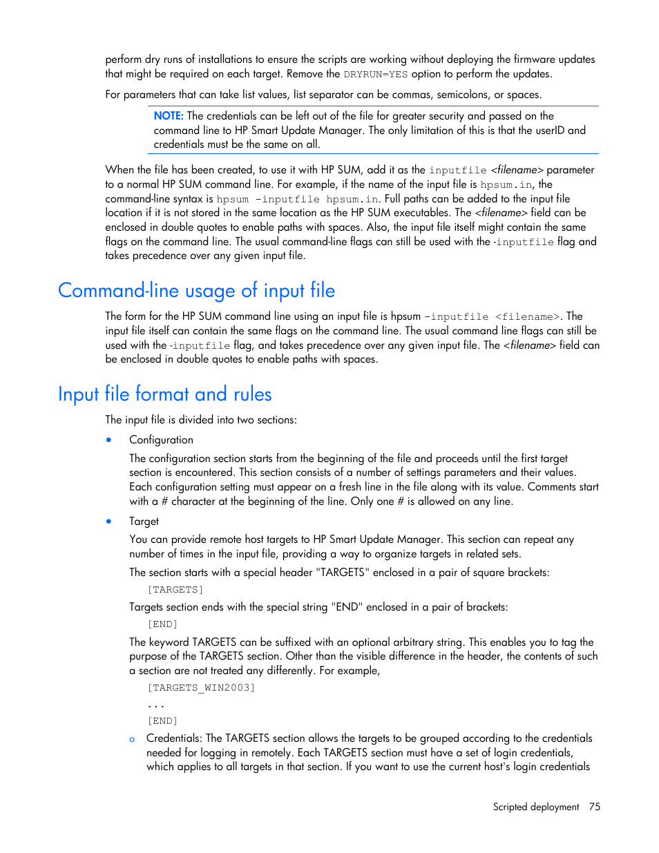 Command-line usage of input file, Input file format and rules | HP Integrity rx2660 Servers User Manual | Page 75 / 124