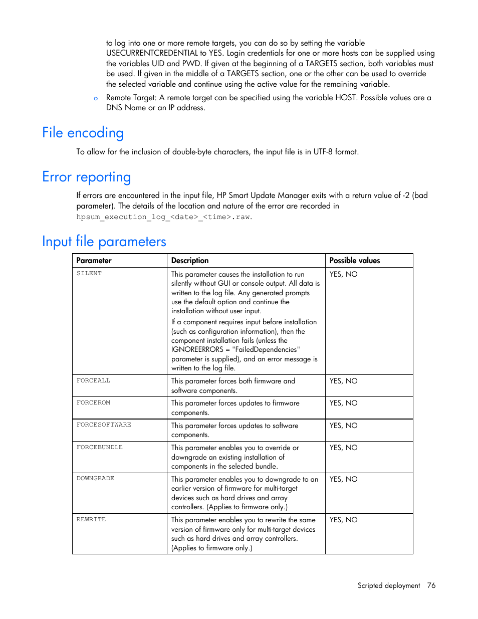 File encoding, Error reporting, Input file parameters | HP Integrity rx2660 Servers User Manual | Page 76 / 124