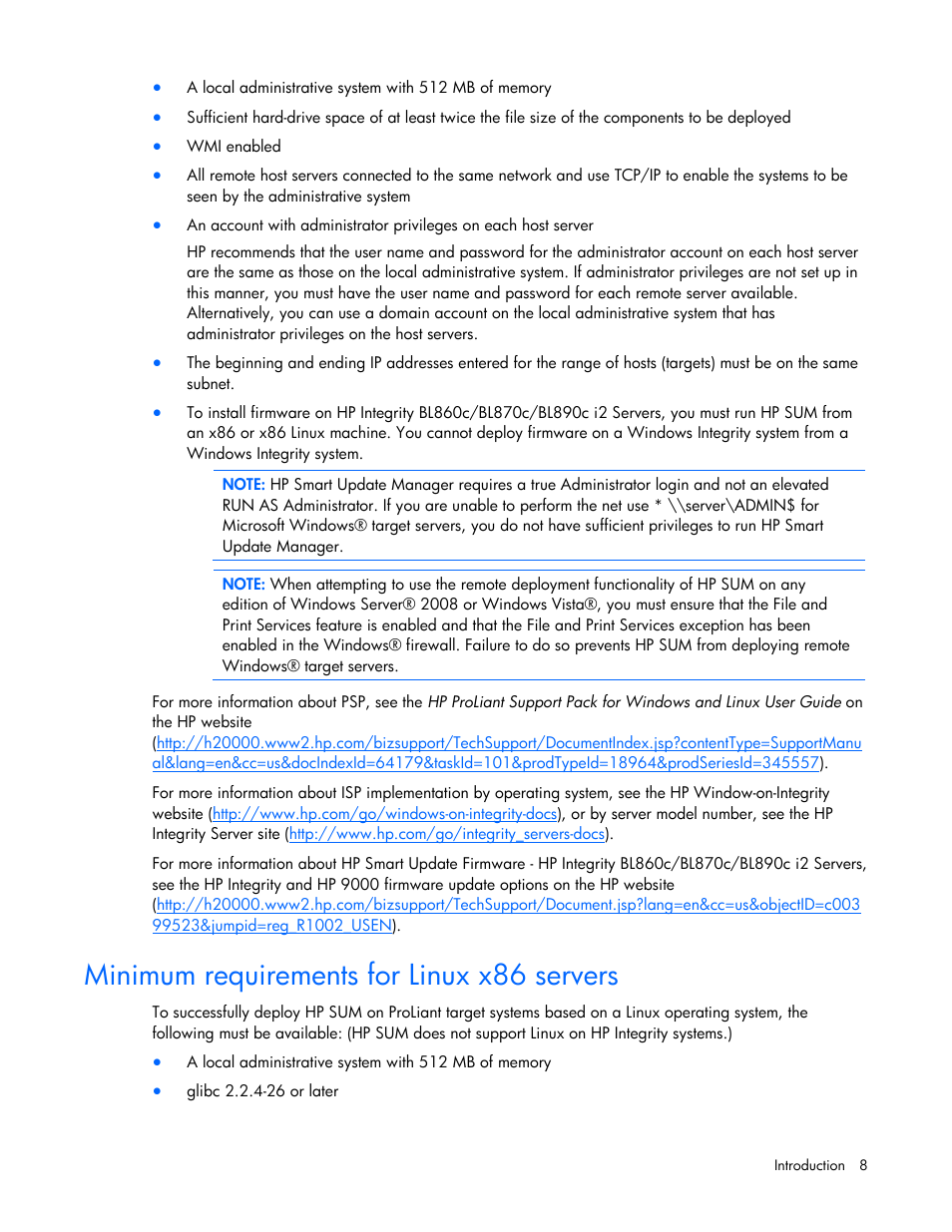 Minimum requirements for linux x86 servers | HP Integrity rx2660 Servers User Manual | Page 8 / 124