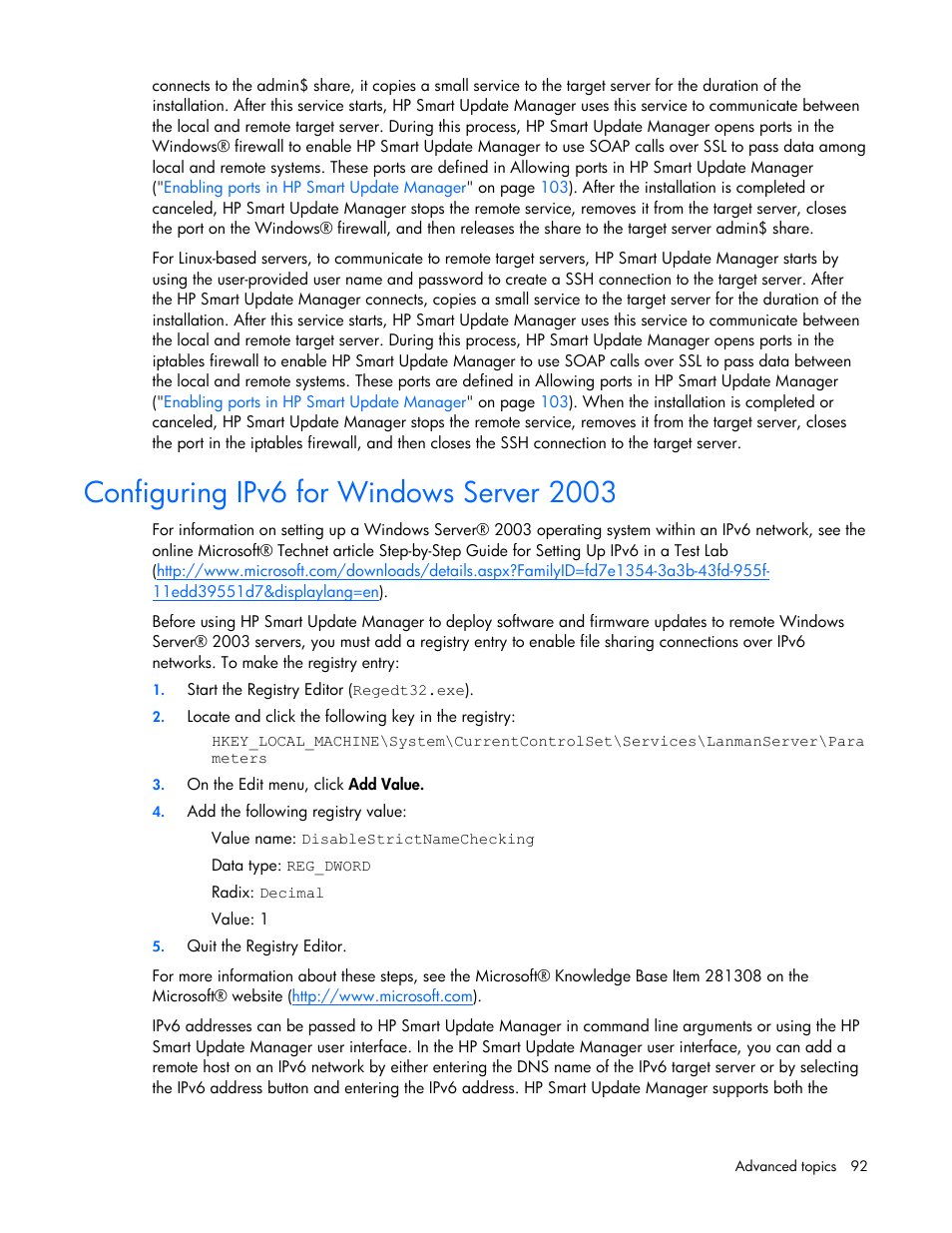 Configuring ipv6 for windows server 2003 | HP Integrity rx2660 Servers User Manual | Page 92 / 124