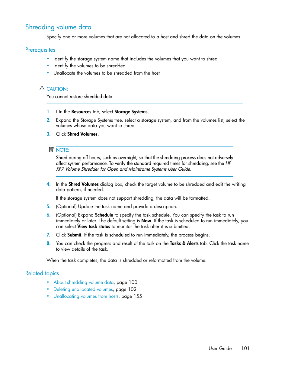 Shredding volume data | HP XP Array Manager Software User Manual | Page 101 / 282