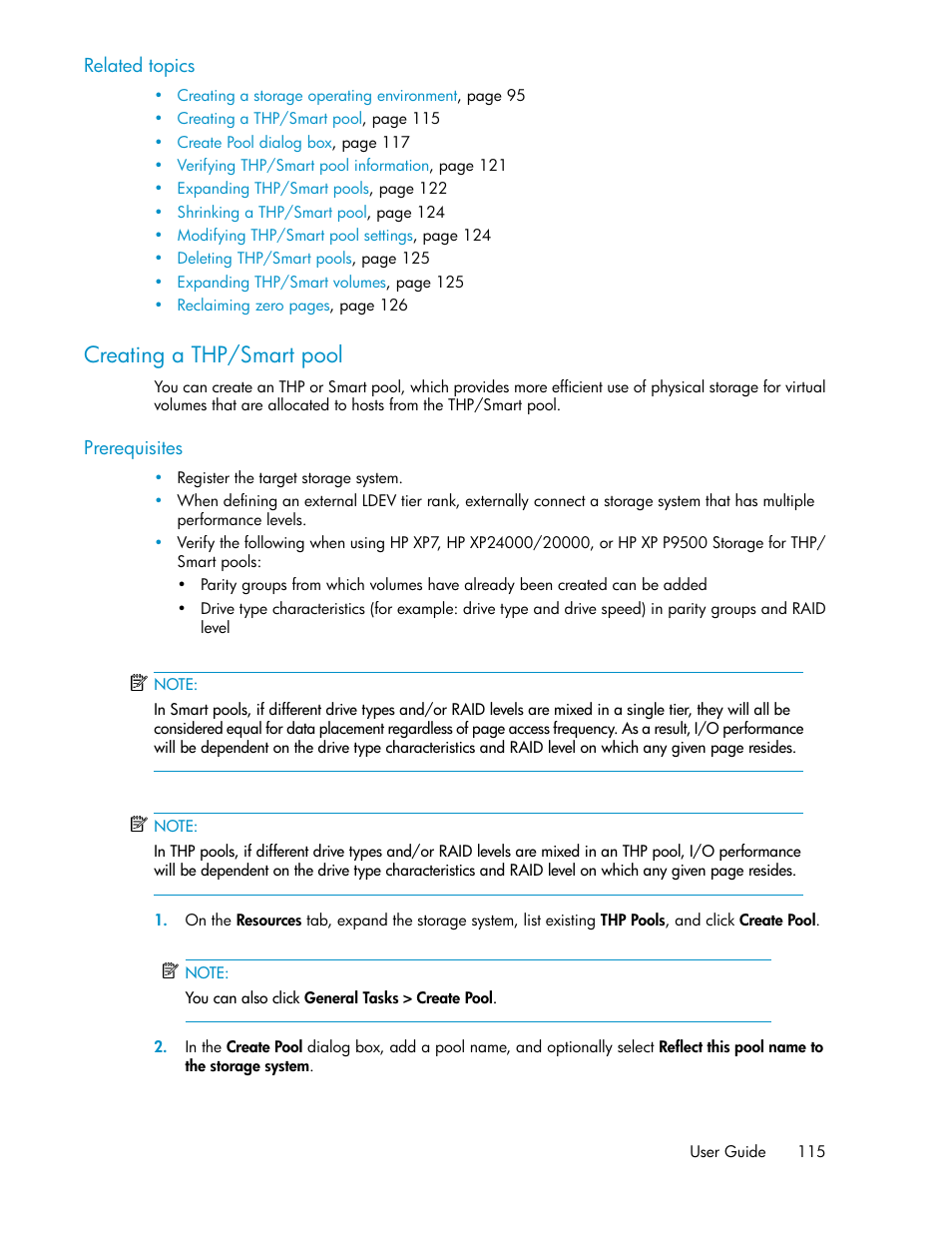 Creating a thp/smart pool | HP XP Array Manager Software User Manual | Page 115 / 282