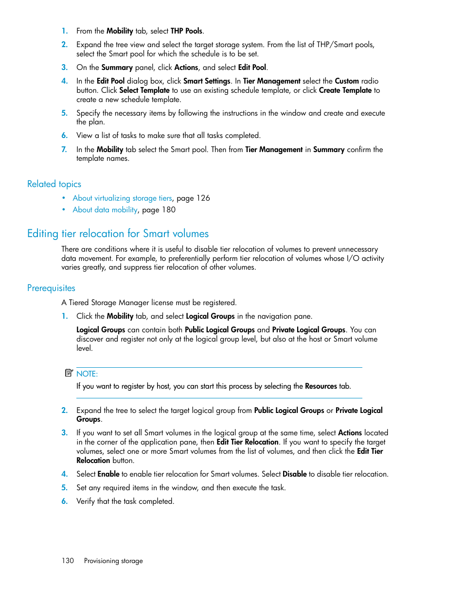 Editing tier relocation for smart volumes | HP XP Array Manager Software User Manual | Page 130 / 282