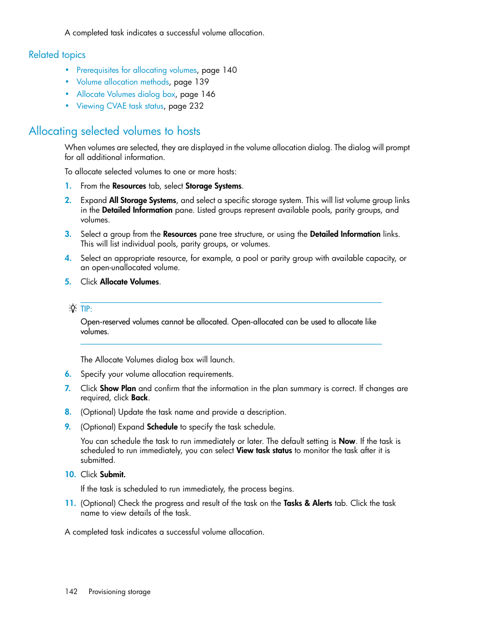 Allocating selected volumes to hosts | HP XP Array Manager Software User Manual | Page 142 / 282