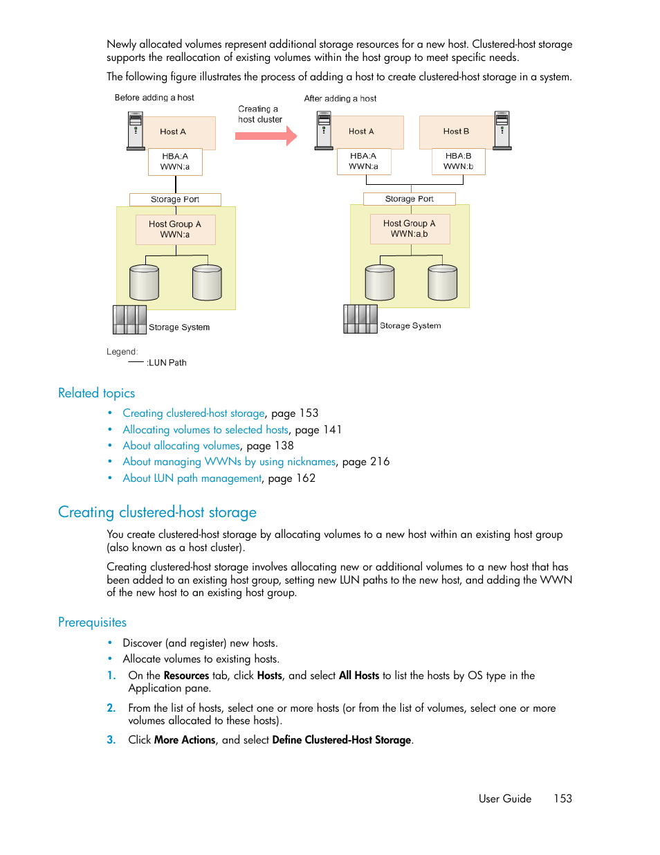 Creating clustered-host storage | HP XP Array Manager Software User Manual | Page 153 / 282