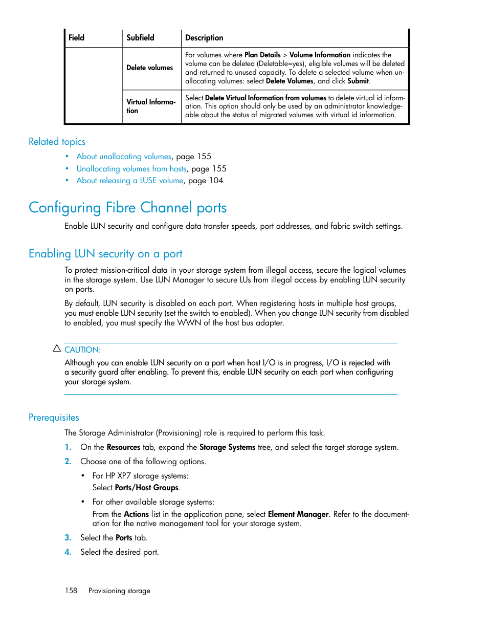 Configuring fibre channel ports, Enabling lun security on a port | HP XP Array Manager Software User Manual | Page 158 / 282