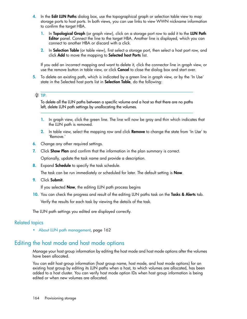 Editing the host mode and host mode options | HP XP Array Manager Software User Manual | Page 164 / 282