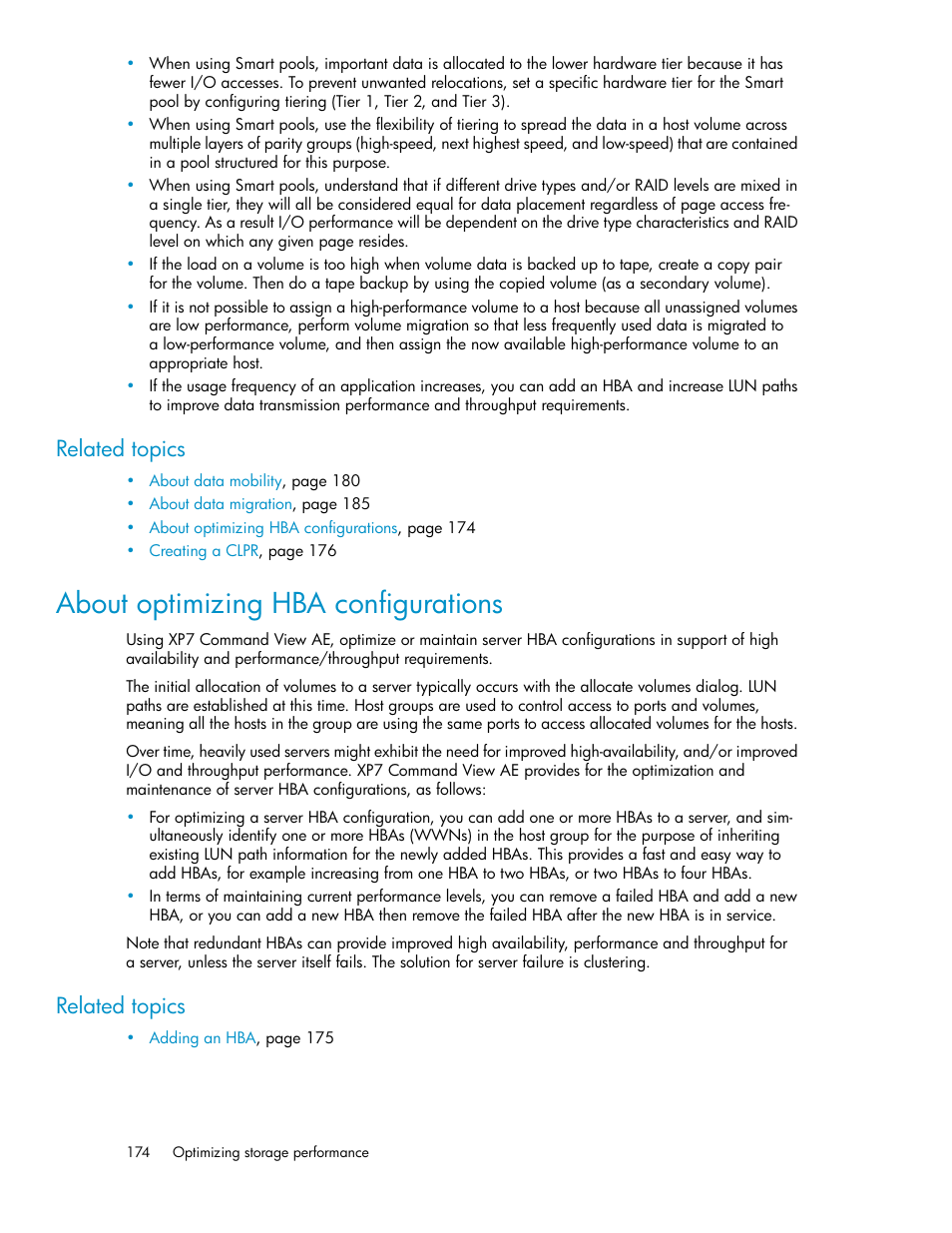 About optimizing hba configurations, Related topics | HP XP Array Manager Software User Manual | Page 174 / 282