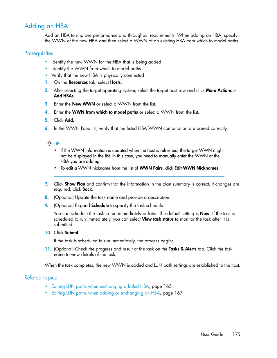 Adding an hba | HP XP Array Manager Software User Manual | Page 175 / 282