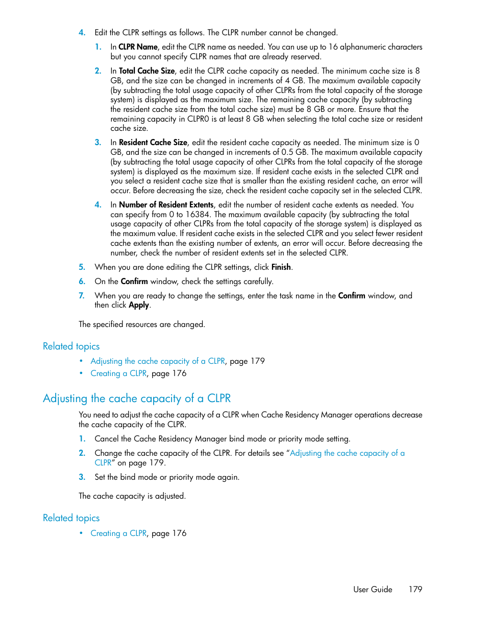 Adjusting the cache capacity of a clpr | HP XP Array Manager Software User Manual | Page 179 / 282