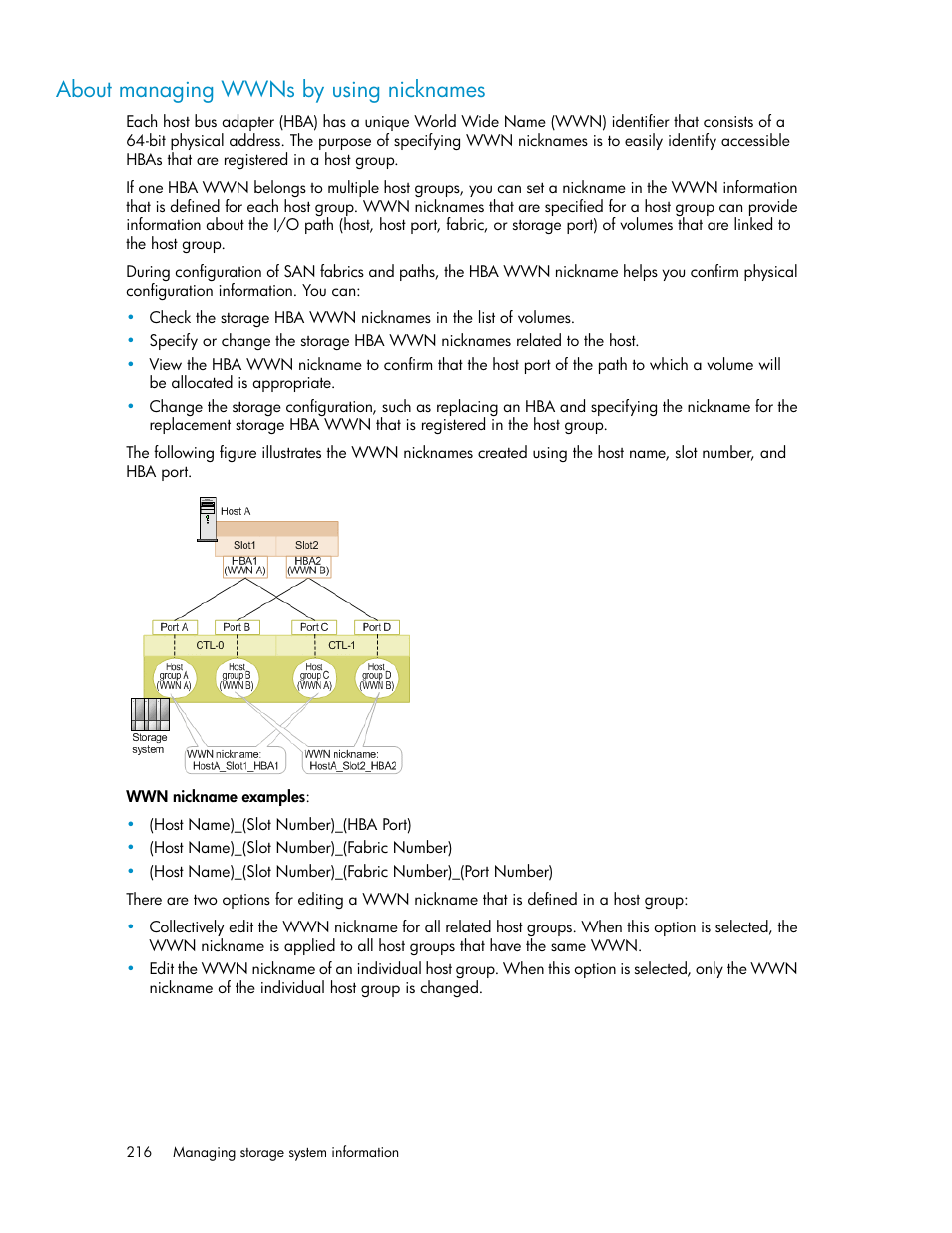 About managing wwns by using nicknames | HP XP Array Manager Software User Manual | Page 216 / 282