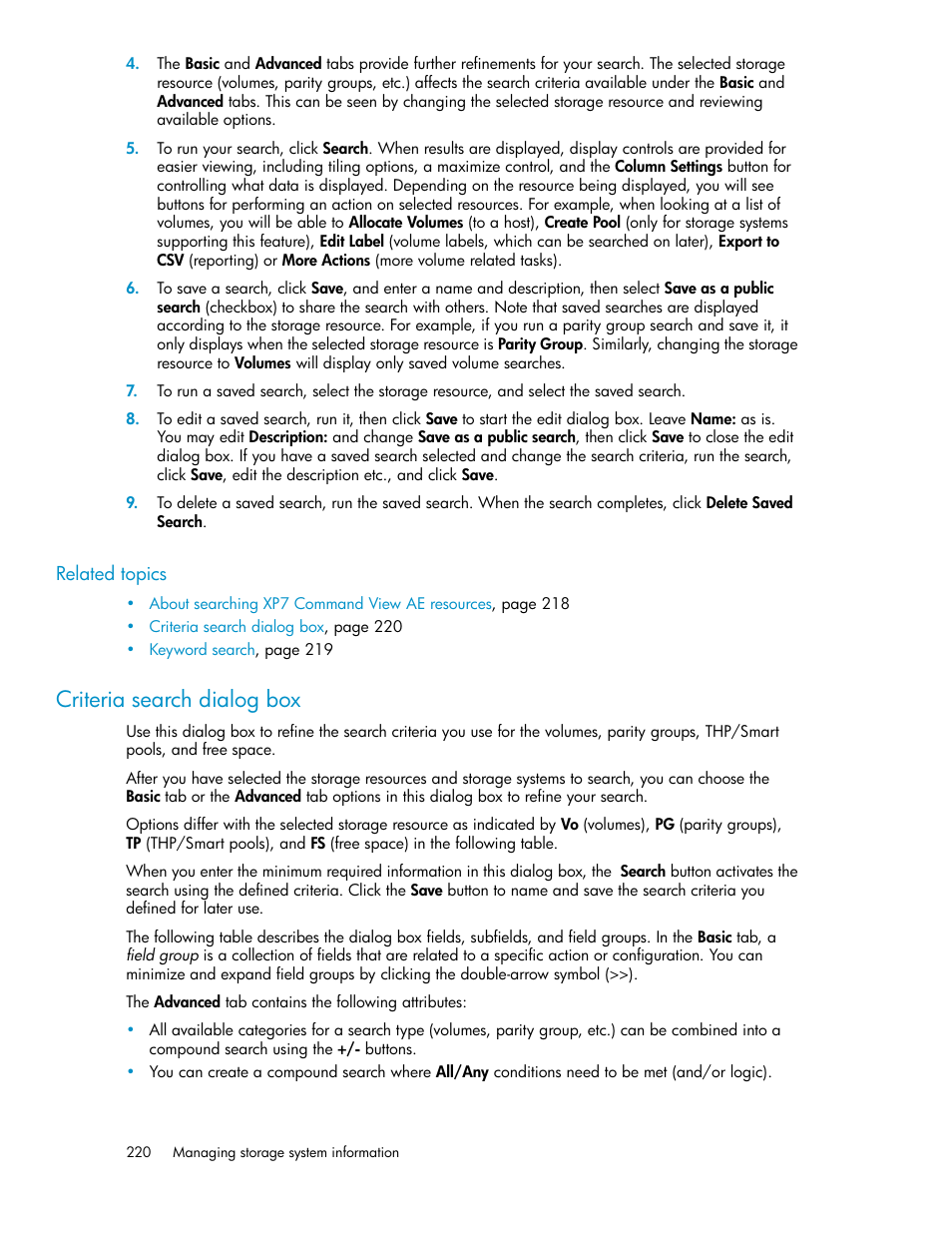 Criteria search dialog box | HP XP Array Manager Software User Manual | Page 220 / 282