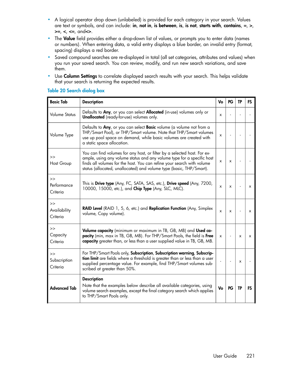 Search dialog box | HP XP Array Manager Software User Manual | Page 221 / 282