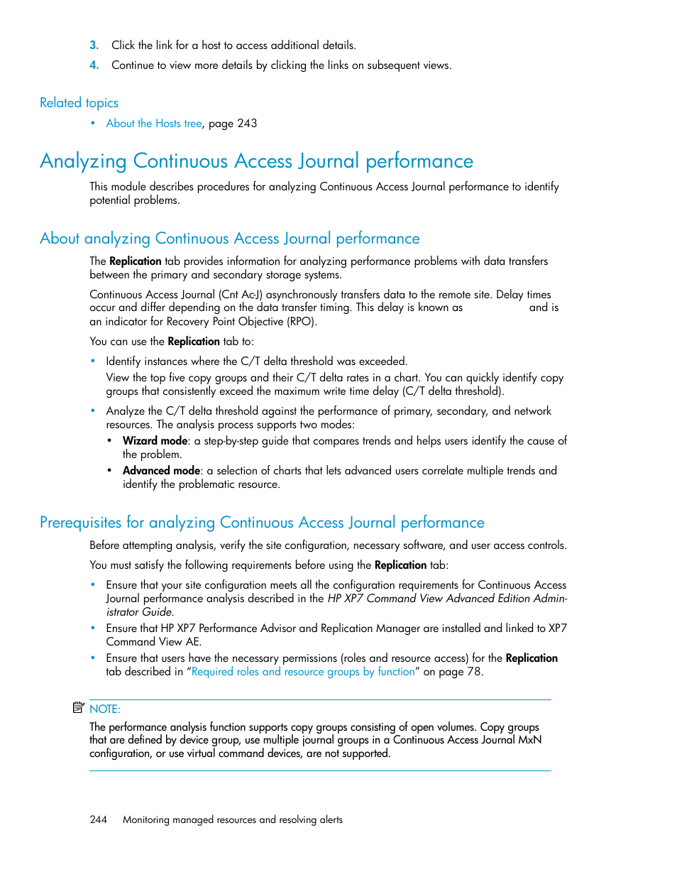 Analyzing continuous access journal performance | HP XP Array Manager Software User Manual | Page 244 / 282