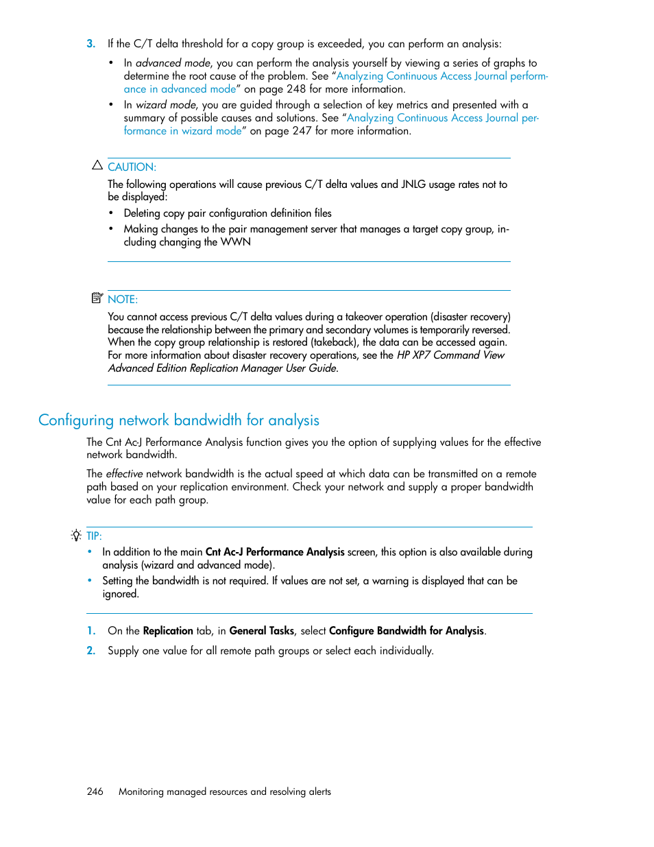 Configuring network bandwidth for analysis | HP XP Array Manager Software User Manual | Page 246 / 282