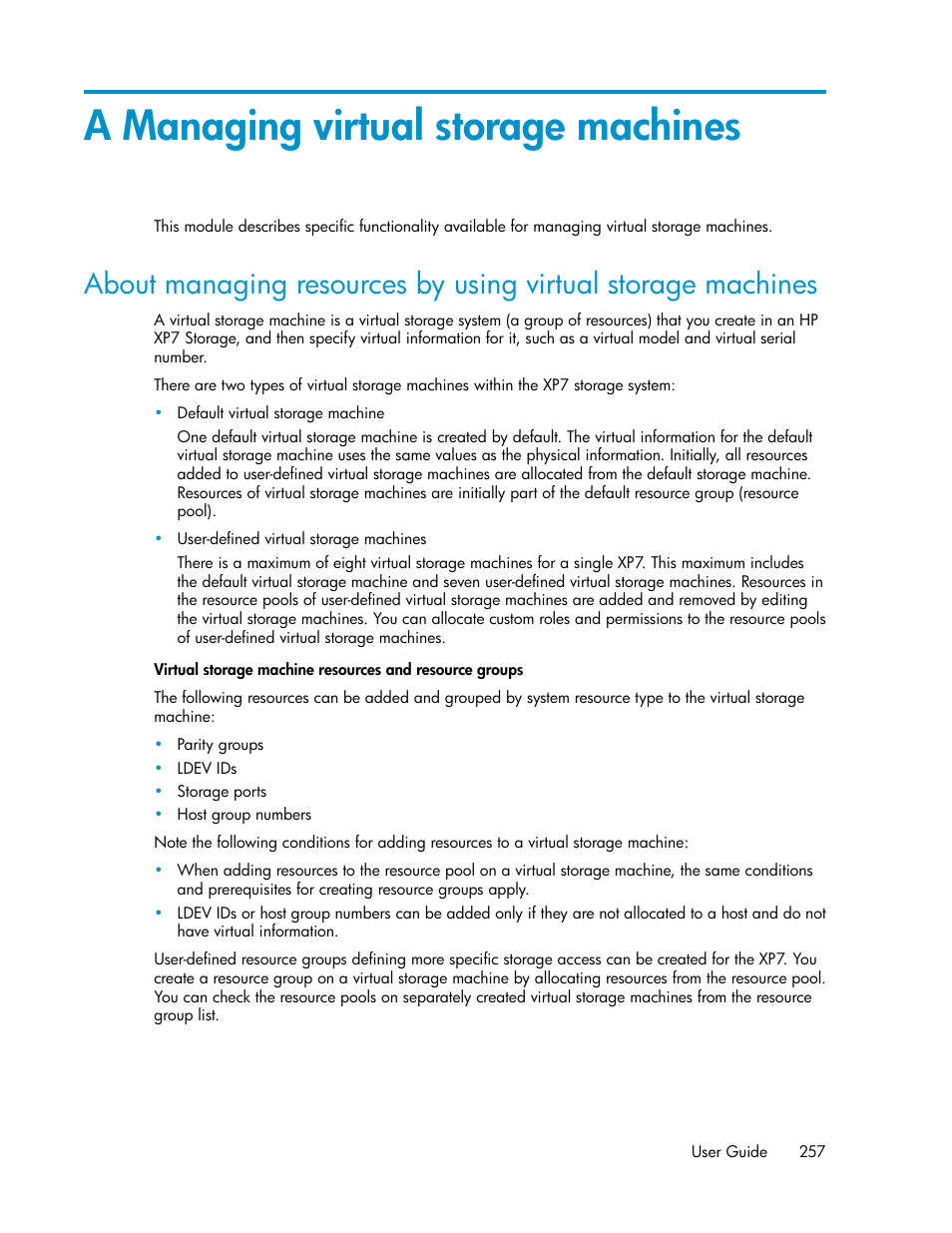 A managing virtual storage machines | HP XP Array Manager Software User Manual | Page 257 / 282