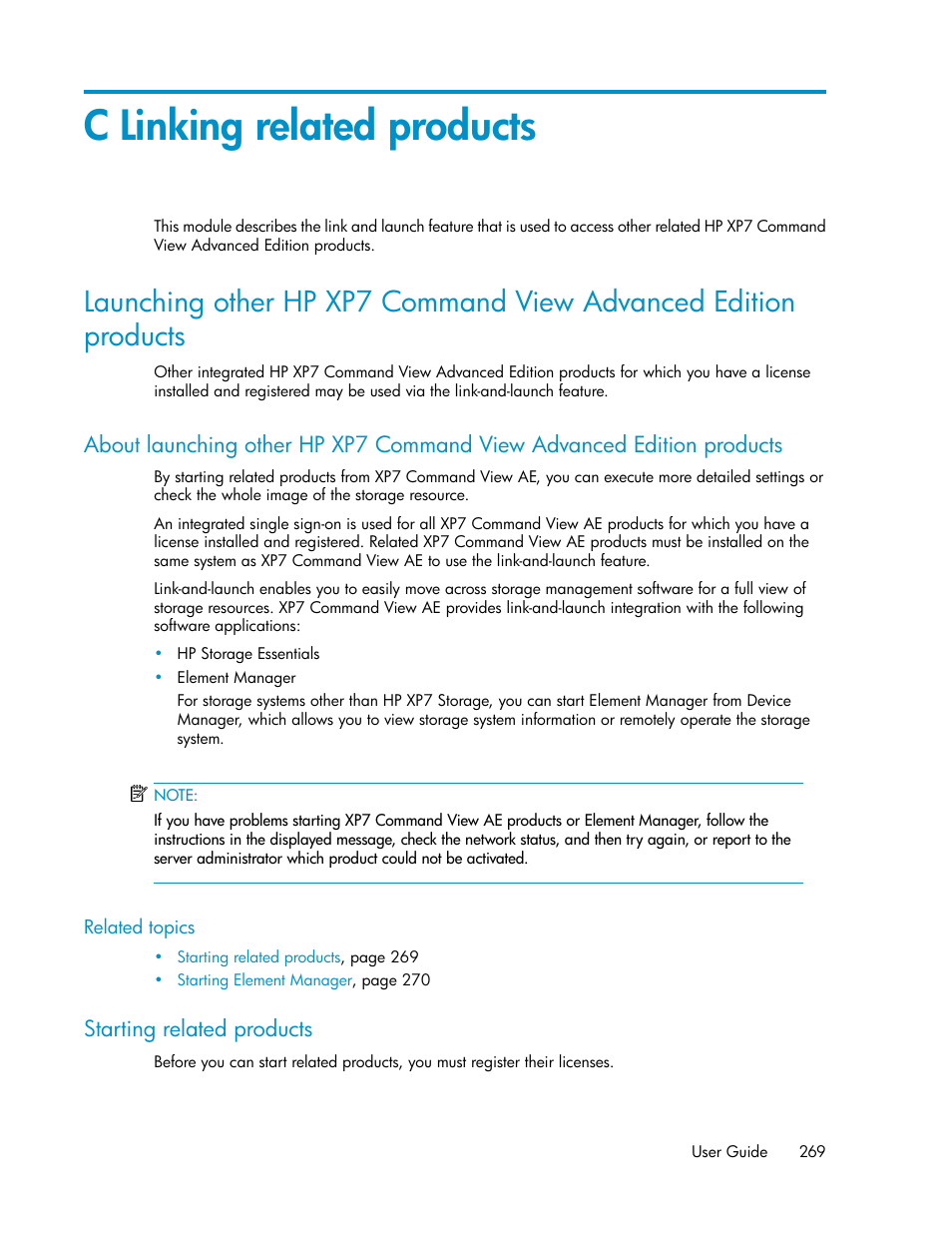 C linking related products, Starting related products, 269 starting related products | HP XP Array Manager Software User Manual | Page 269 / 282