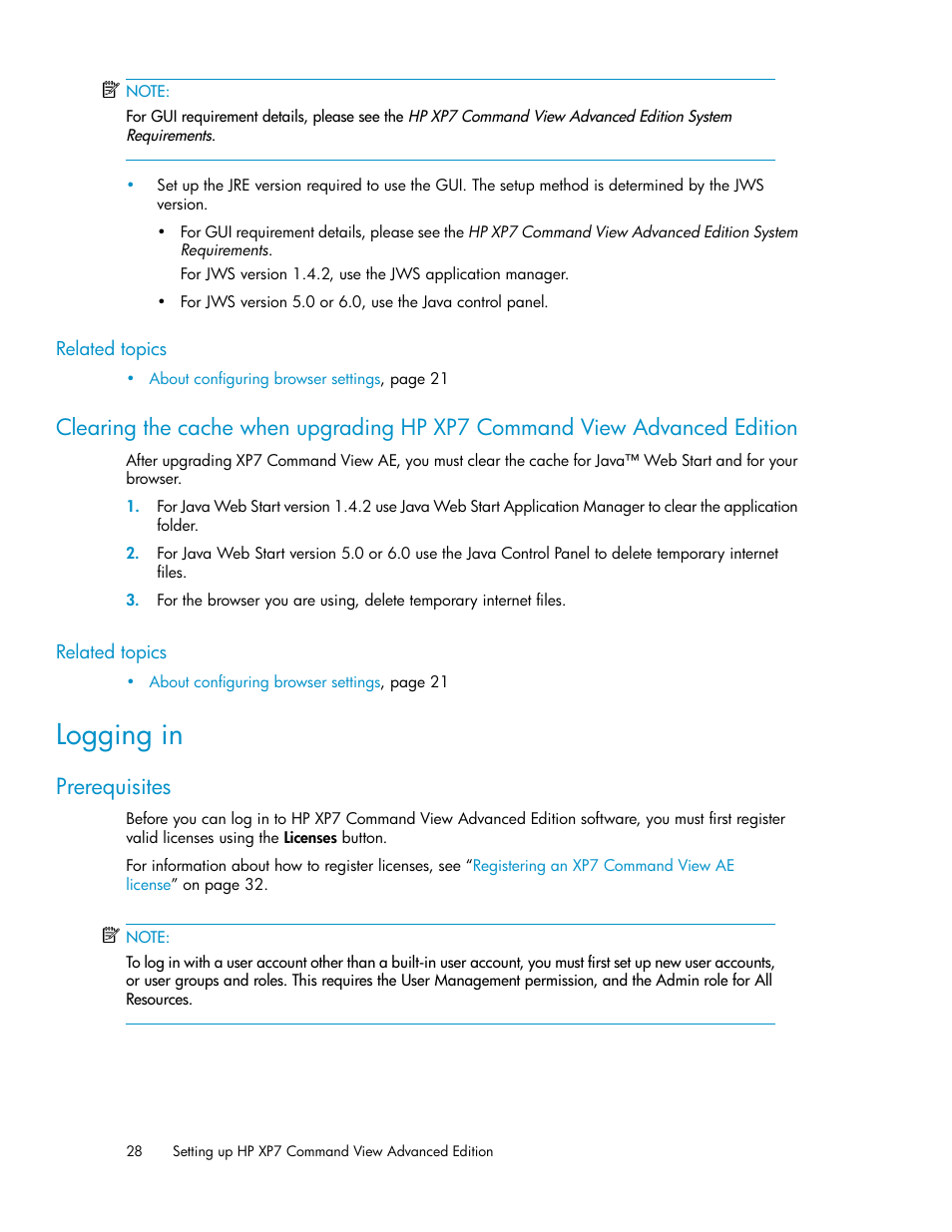 Logging in, Prerequisites | HP XP Array Manager Software User Manual | Page 28 / 282