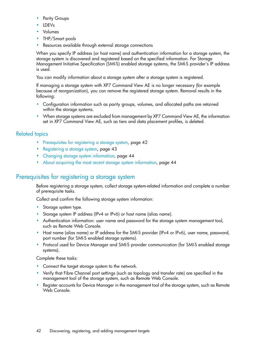 Prerequisites for registering a storage system | HP XP Array Manager Software User Manual | Page 42 / 282