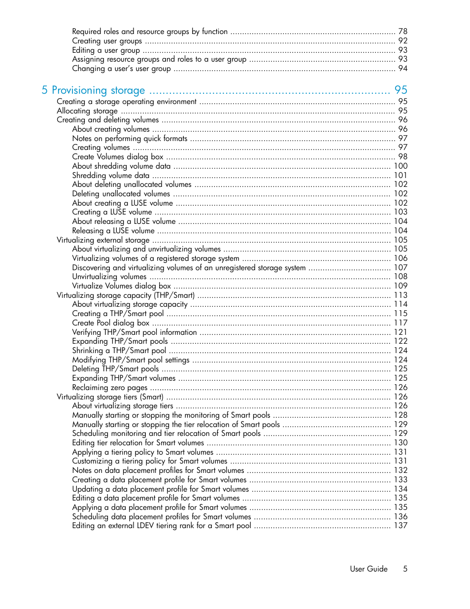 5 provisioning storage | HP XP Array Manager Software User Manual | Page 5 / 282