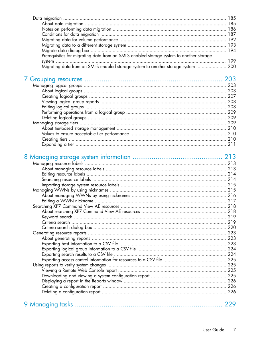 7 grouping resources, 8 managing storage system information, 9 managing tasks | HP XP Array Manager Software User Manual | Page 7 / 282