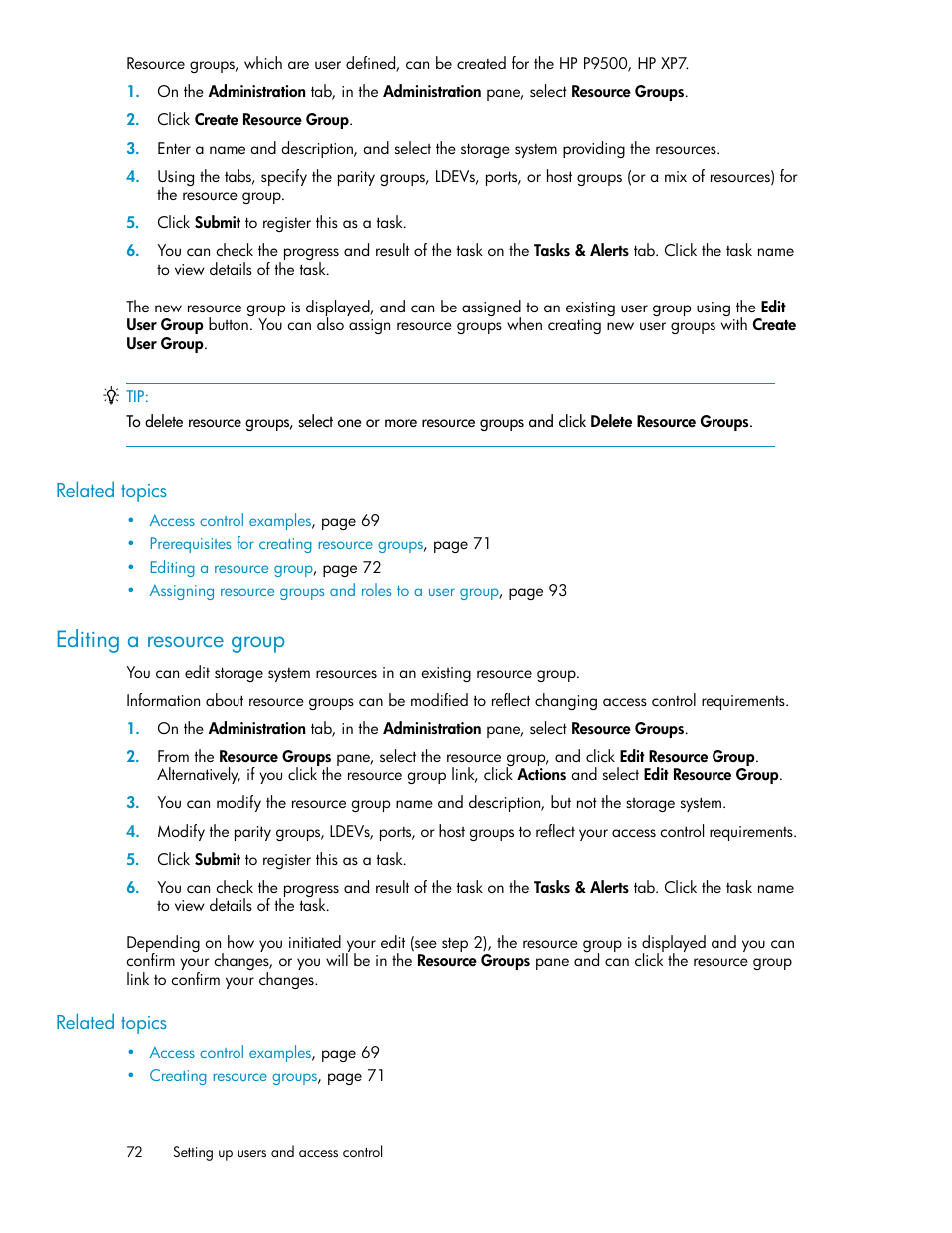 Editing a resource group | HP XP Array Manager Software User Manual | Page 72 / 282