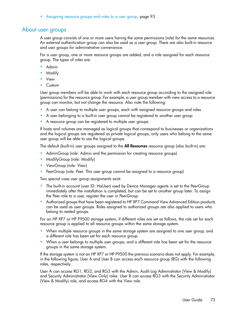 About user groups | HP XP Array Manager Software User Manual | Page 73 / 282
