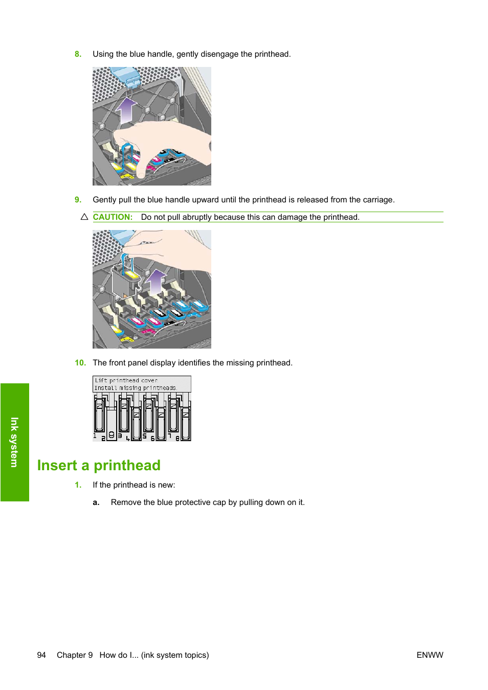 Insert a printhead | HP Designjet 4520 Printer series User Manual | Page 104 / 235